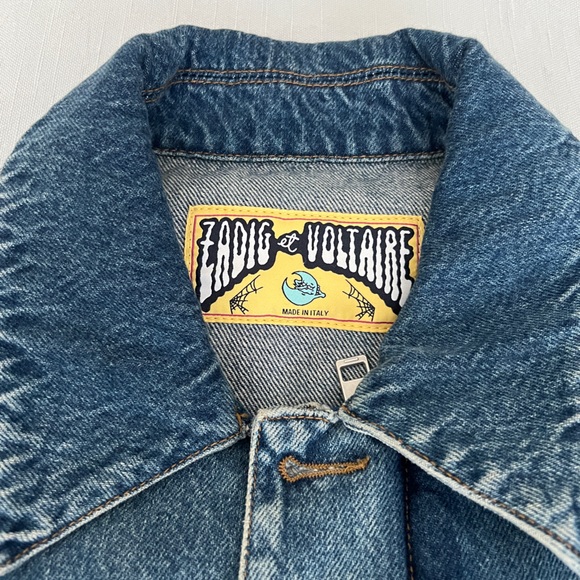 NWOT cropped Zadig & Voltaire denim jacket lightning patch - Picture 2 of 6